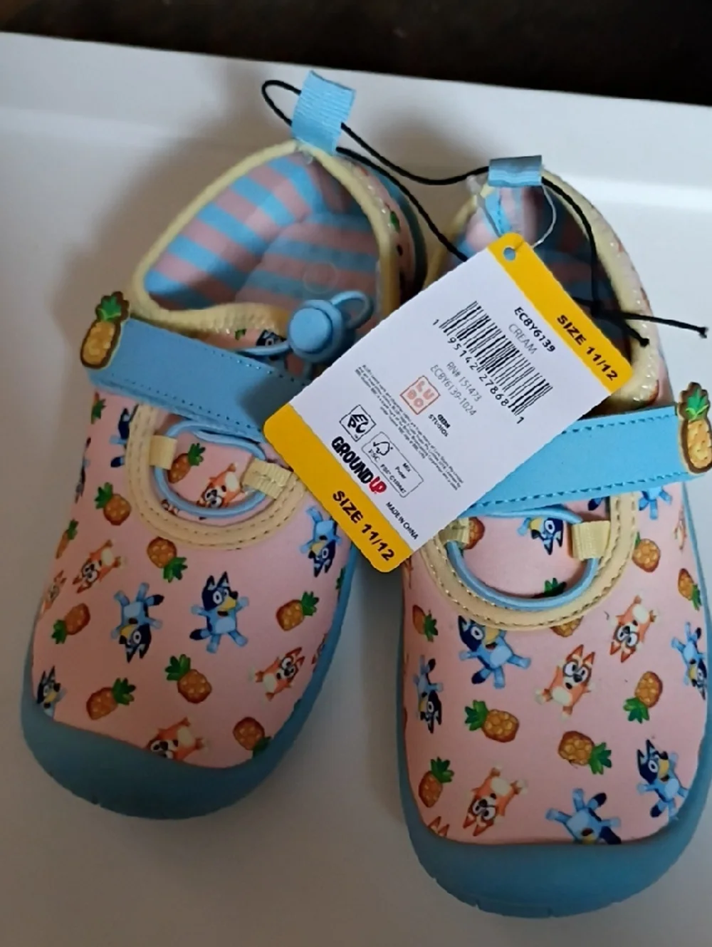 Kids Pink Pineapple & Character Water Shoes with Blue Trim